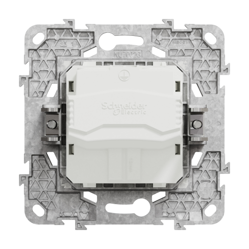 Priza schuko cu obturatoare +suport fixare si gheare Unica alb 16A, Schneider