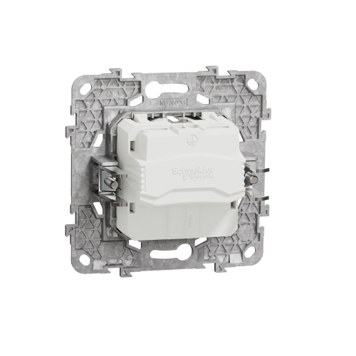 Priza schuko cu obturatoare +suport fixare si gheare Unica alb 16A, Schneider