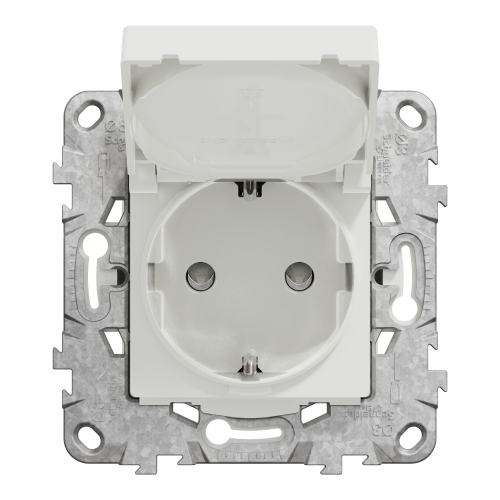 Priza schuko IP44 cu obturatoare si capac +suport fixare si gheare Unica alb 16A, Schneider