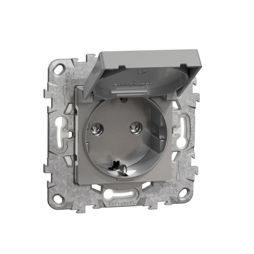 Priza schuko IP44 cu obturatoare si capac +suport fixare si gheare Unica aluminiu 16A, Schneider
