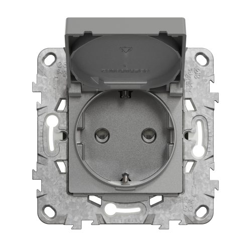 Priza schuko IP44 cu obturatoare si capac +suport fixare si gheare Unica aluminiu 16A, Schneider