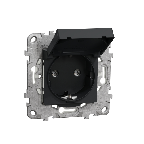 Priza schuko IP44 cu obturatoare si capac +suport fixare si gheare Unica antracit 16A, Schneider