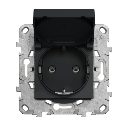 Priza schuko IP44 cu obturatoare si capac +suport fixare si gheare Unica antracit 16A, Schneider