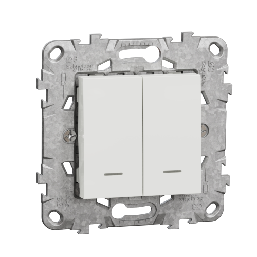 Intrerupator dublu + suport fixare si gheare cu LED Unica alb 10A, Schneider