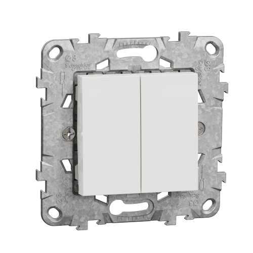 Intrerupator dublu + suport fixare si gheare Unica alb 10A, Schneider