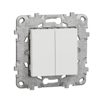 Intrerupator dublu + suport fixare si gheare Unica alb 10A, Schneider