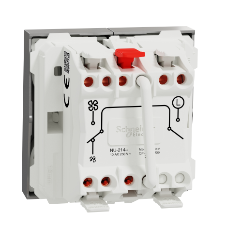 Selector turatie ventilator + intrerupator O/I 2 viteze Unica 2M aluminiu 10A, Schneider