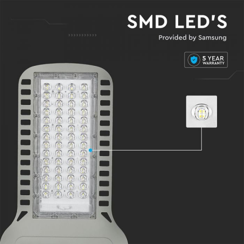 Lampa stradala LED Cip Samsung 100W 6500K 135 lm/W gri, V-TAC
