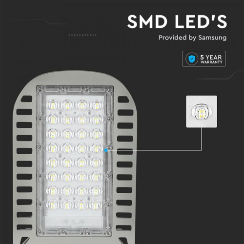 Lampa stradala LED Cip Samsung 50W 6500K 135 lm/W gri, V-TAC