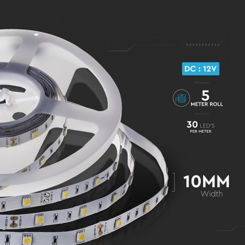 Banda LED alb 12V 4.8W/m 3000K, V-TAC