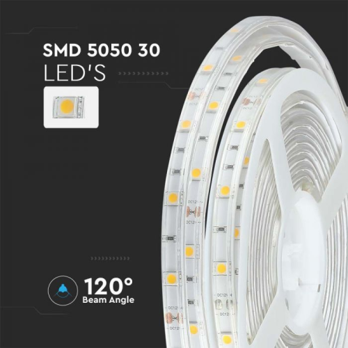 Banda LED IP65 alb 12V 6W/m 4000K, V-TAC