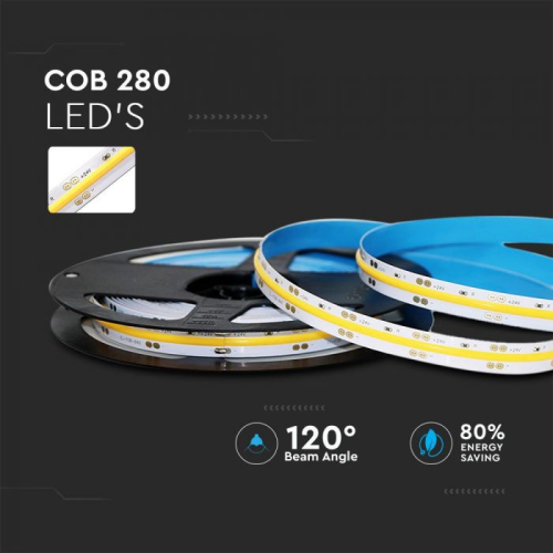 Banda LED COB alb 24V 10W/m 4000K, V-TAC