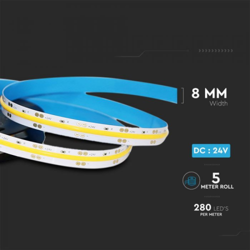 Banda LED COB alb 24V 10W/m 4000K, V-TAC