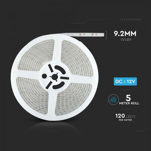 Banda LED IP65 alb 12V 8W/m 3000K, V-TAC