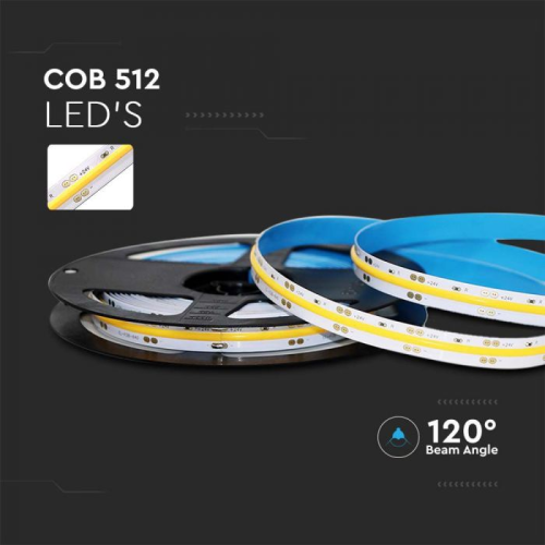Banda LED COB alb 24V 13W/m 3000K, V-TAC